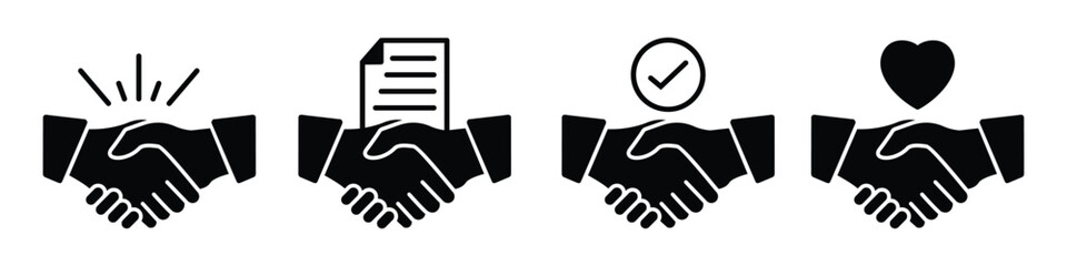 Handshake icon set, containing business agreement, deal handshake symbol, vector illustration