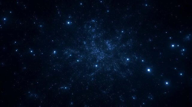 Abstract cosmic background with glowing blue stars and particles. Represents the vastness of space and the mysteries of the universe