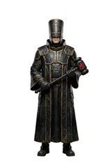 Fototapeta premium Dystopian armored judge holding large hammer weapon.