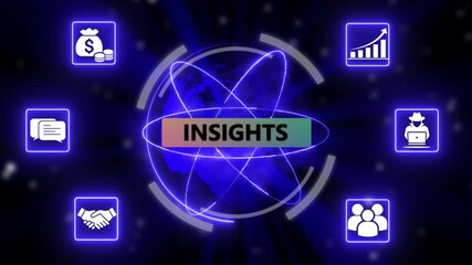 Insights global digital business network with futuristic data icons. Worldwide financial growth and technology connection animation. - Powered by Adobe