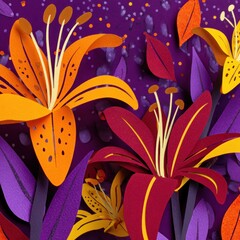 Colorful floral paper cutouts against a textured background for artistic design