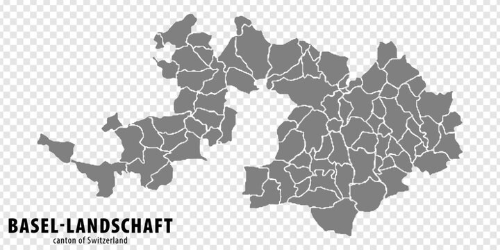 Map Canton of Basel-Landschaft on transparent background. Canton Basel-Landschaft map with municipalities in gray for your design. Switzerland. EPS10.