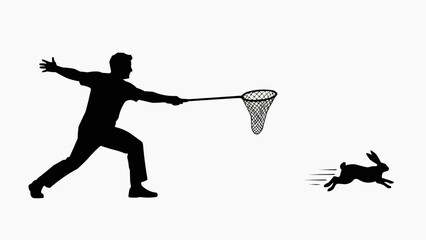 Man chasing rabbit with net in dynamic motion capture