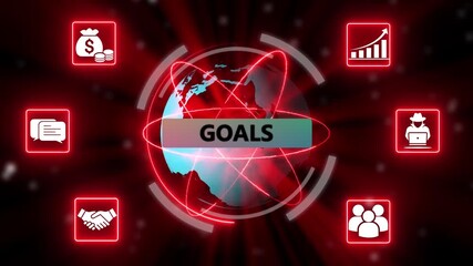 Goals international business strategy and data analytics visualization. Worldwide financial growth and technology connection animation. - Powered by Adobe