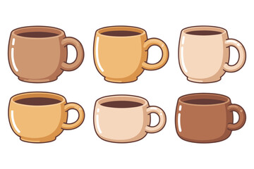 Obraz premium Coffee cup icon set illustration in flat cartoon style 