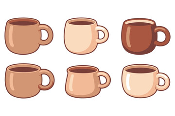 Obraz premium Coffee cup icon set illustration in flat cartoon style 