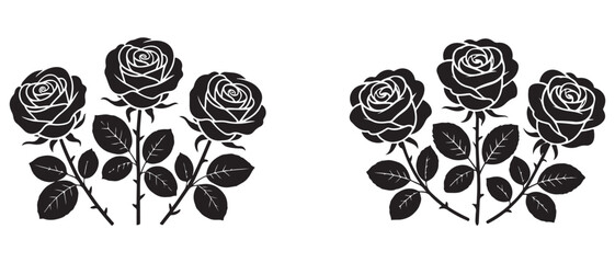 Rose flower silhouette vector illustration set
