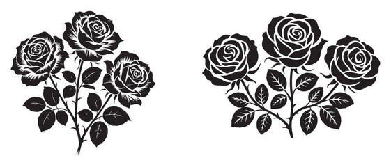 Rose flower silhouette vector illustration set
