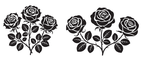 Rose flower silhouette vector illustration set
