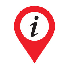 Red location pin icon featuring information symbol for navigation Victor