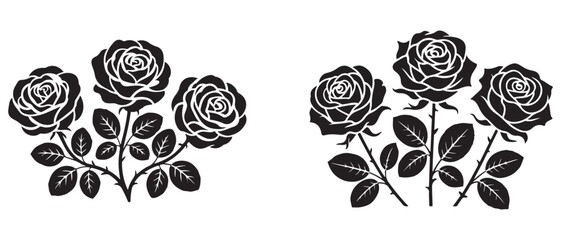 Rose flower silhouette vector illustration set

