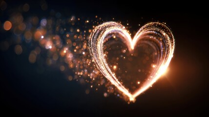 Bright Neon Golden Heart Created by Glowing Light Streaks