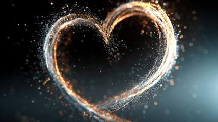 Swirling Golden Heart Shape Created by Glowing Stardust Trails