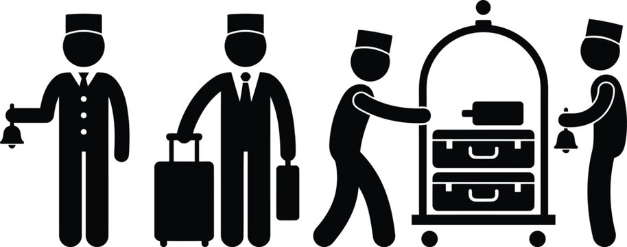 Hotel bellhops assist guests with luggage and services