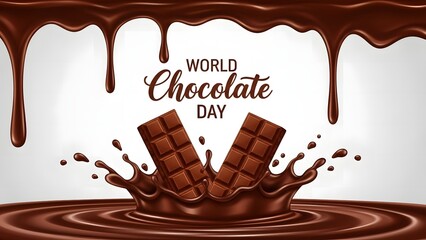 World chocolate day celebration with melted chocolate and chocolate bars