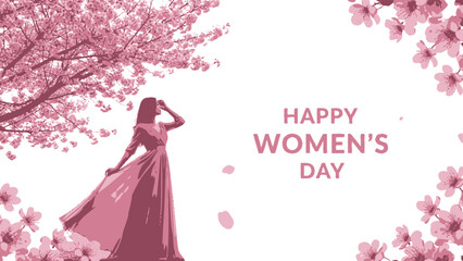 Happy women's day celebration with silhouette of elegant woman isolated on transparent background