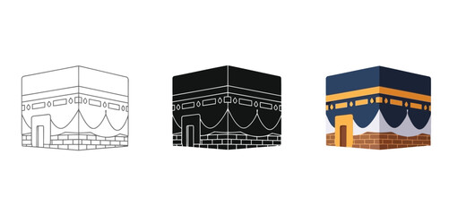 The Kaaba Vector Set in Three Styles &mdash; Line Art, Silhouette and Color Version for Islamic Design, App UI, Posters and Branding