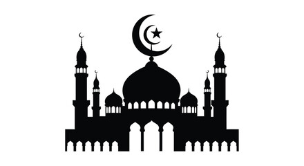 Intricate mosque design with a crescent moon and star a beautiful black silhouette