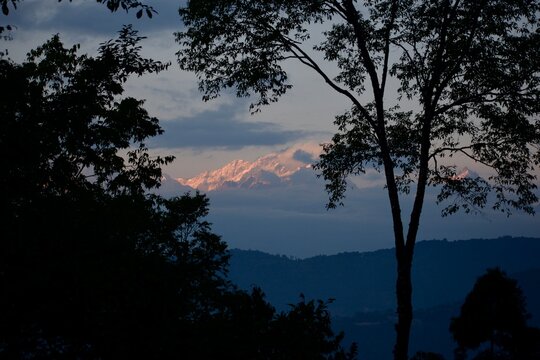 Scenic Himalayan road with Kanchenjunga peaks near Namchi, Sikkim