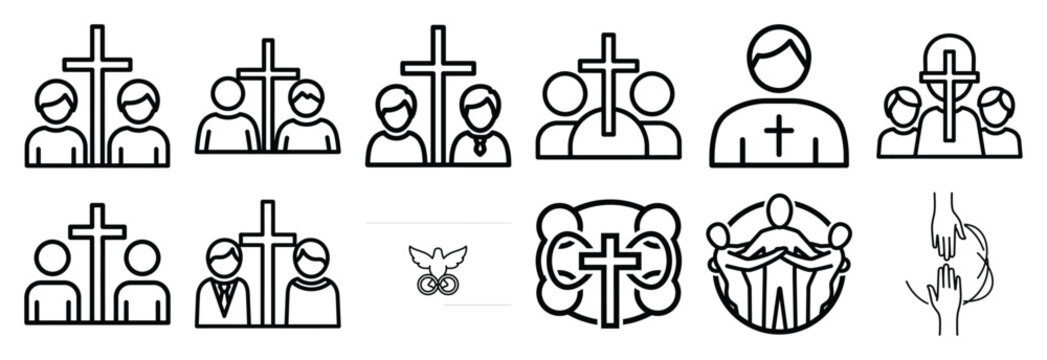 apostolic unity Outline Icon Set. Maundy Thursday line art icons
