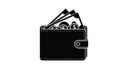 Open wallet filled with cash and coins a minimalist graphic representation silhouette