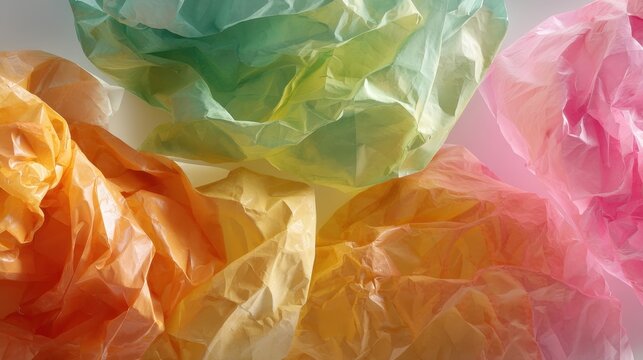 Crumbled colorful plastic bag. Abstract texture and pattern from crumpled cellophane. Creative background for design and recycling concept. - Powered by Adobe