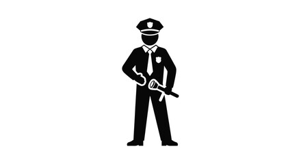 A stark depiction of a police officer standing firmly a classic black silhouette