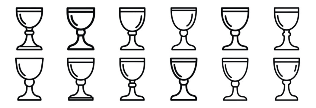 holy chalice Outline Icon Set. Maundy Thursday line art icons