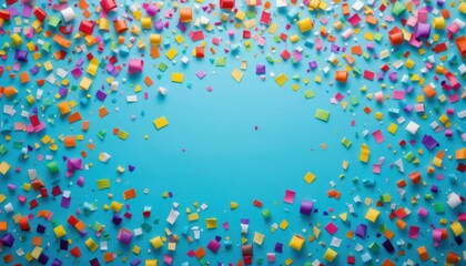 Colorful Confetti Party Decoration on a Bright Blue Background for Celebratory Events