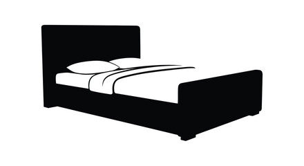 Simple black bed design with pillows and a neatly made duvet a striking silhouette