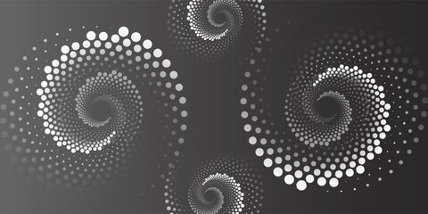 Halftonewhite circular dotted frames set. Circle dots texture isolated on black background. symbol art