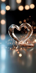 Elegant Liquid Crystal Heart Sculpture With Internal Golden Sparkles