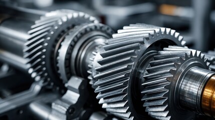 Fototapeta premium Close-up of interlocking metal gears in a mechanical system
