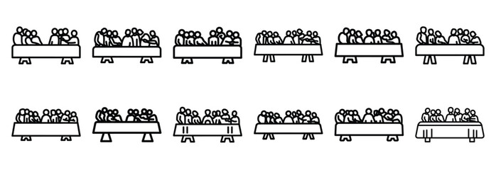 last supper table Outline Icon Set. Maundy Thursday line art icons