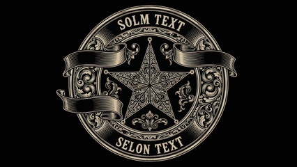 Ornate Circular Emblem with Star and Ribbons.