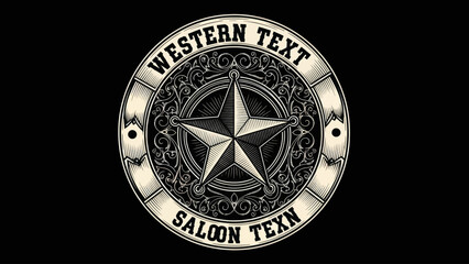 Western Text Saloon Texas Star Emblem.