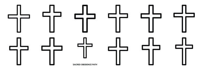 sacred obedience path Outline Icon Set. Maundy Thursday line art icons