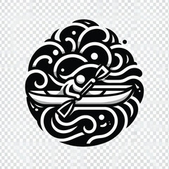 Monochromatic Kayak Adventure A Circular Emblem of Water Sports.