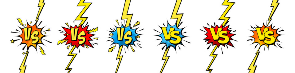 Cartoon comic background. Vs, fight versus. Comics book colorful competition poster with halftone elements. Retro Pop Art style. Vector illustration.