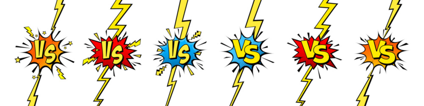 Cartoon comic background. Vs, fight versus. Comics book colorful competition poster with halftone elements. Retro Pop Art style. Vector illustration.