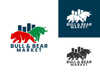 Bull and bear with stock chart logo design vector template. Stock market logo icon design vector