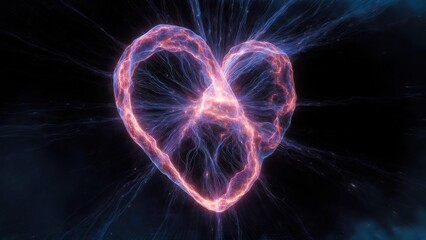 Abstract Glowing Red Heart Shape Formed By Energy Fibers