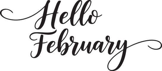 Hello February elegant calligraphy hand drawn lettering isolated on white background. Monthly greeting vector typography for calendar, poster, and social media design. © Juhi
