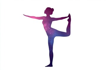 Obraz premium Silhouette of a Woman Yoga Pose with Galaxy Pattern on White Background