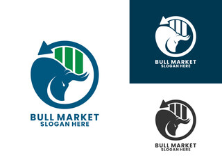Bull with circle arrow and stock chart logo design vector template. Elegant Trade Bull market logo design