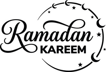 Ramadan Kareem Elegant Typography with Crescent Moon and Stars, Minimal Islamic Holiday Greeting Design for Holy Month Celebration