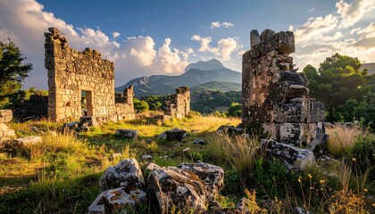 Ancient Ruins and Mountain Scenery - A Glimpse into the Past.