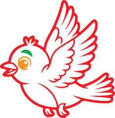 Cute Red Line Flying Bird Vector Icon, bird illustration, kids bird drawing.