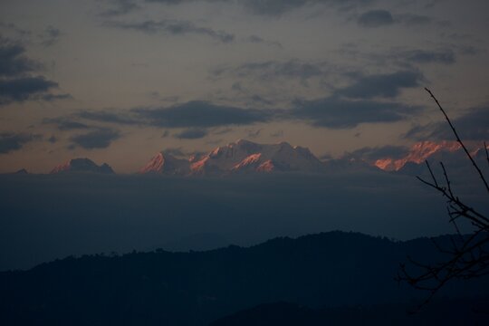 Kanchenjunga Sleeping Buddha formation above hills in Namchi, Sikkim