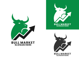 Bull with arrow logo design vector template. Bull market logo icon